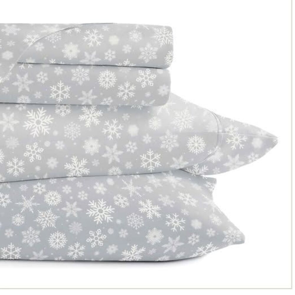 Home Collection 4-piece Microfiber Sheet Set, KING size. Gray & white snowflakes